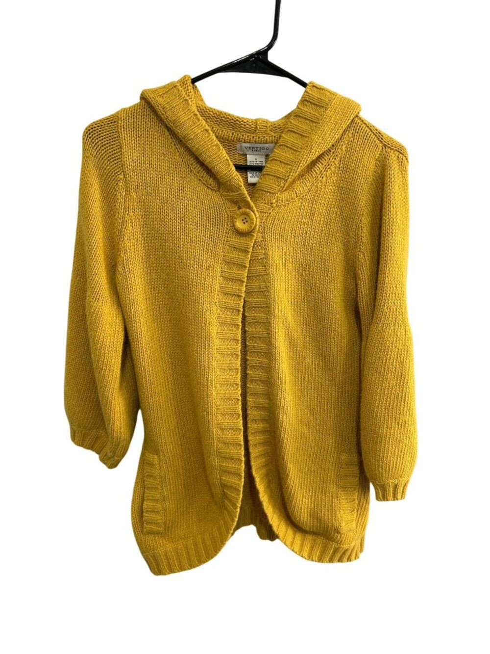 Vertigo Paris Womens Yellow Hooded Cardigan Sweater Button Size S Modern Chic